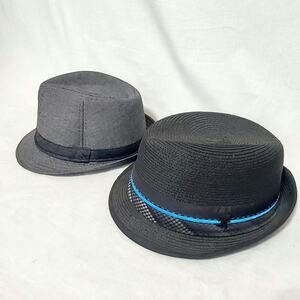 Lot of 2 Stacy Adams Black/Blue & Large Van Heusen Grey/Gray L/XL Fedora Hat